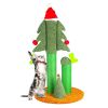 32'' Cat Scratching Post, Tall Christmas Tree Cat Scratcher with 3 Posts and Cute Dangling Teaser Balls, Natural Sisal Rope Cat Toys for Kitty and Adu