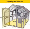 Super Large Cat Run House Outdoor,Luxury Cat Cage,Multiple Zones for Pets' Walking and Recreation in Wooden Catio Enclosure Patio with Bouncy Bridge,P